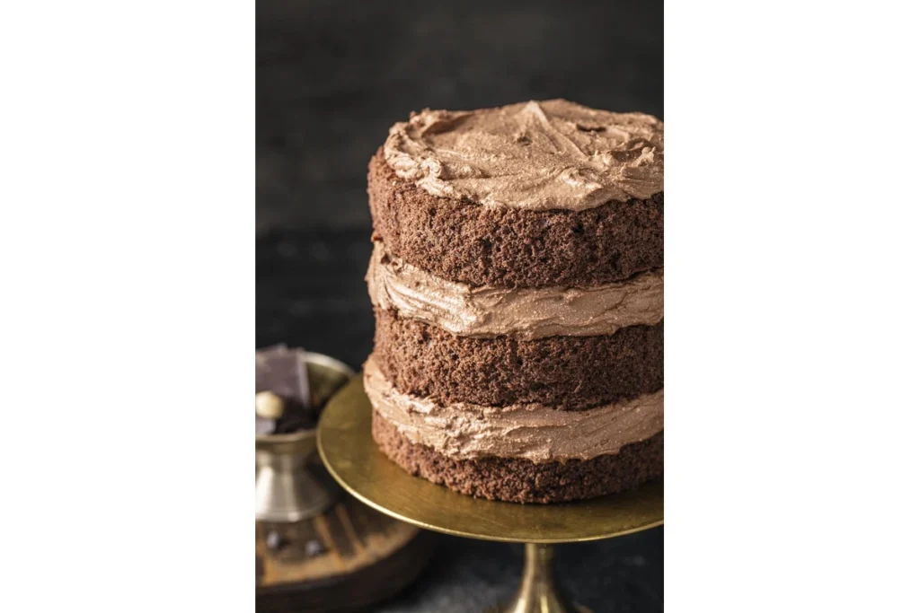 6-inch three-layer chocolate cake with buttercream frosting